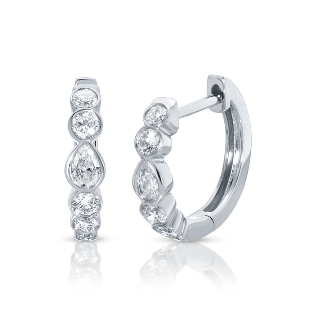 Anita Ko BEVERLY PEAR AND ROUND BEZELED DIAMOND HUGGIES