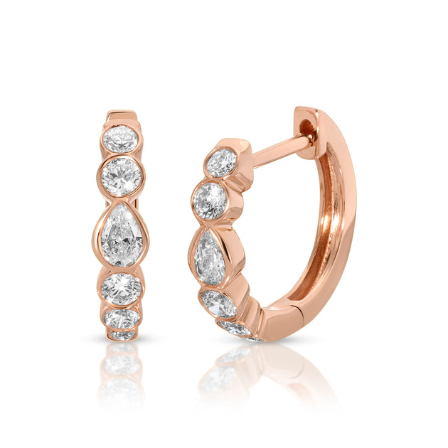 Anita Ko BEVERLY PEAR AND ROUND BEZELED DIAMOND HUGGIES