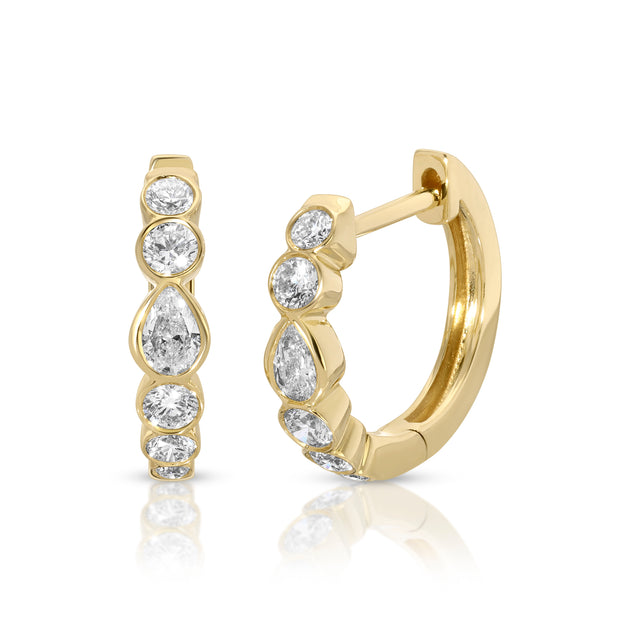 anita ko BEVERLY PEAR AND ROUND BEZELED DIAMOND HUGGIES