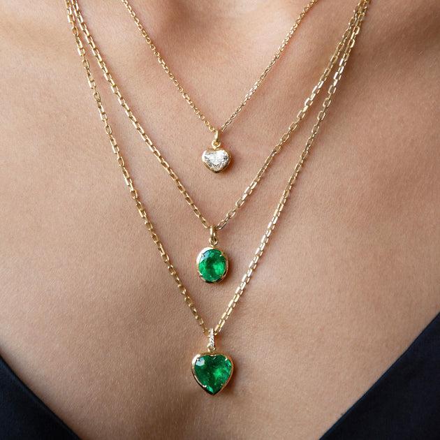 Anita Ko BEZELED COLOMBIAN HEART EMERALD PENDANT WITH DIAMOND BAIL