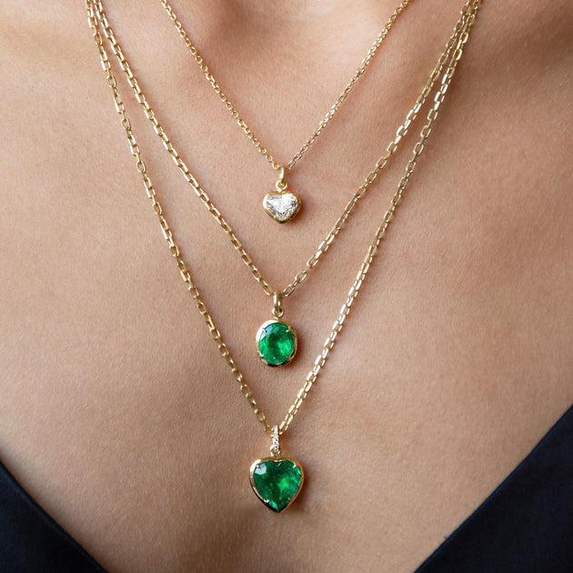 Anita Ko BEZELED COLOMBIAN HEART EMERALD PENDANT WITH DIAMOND BAIL