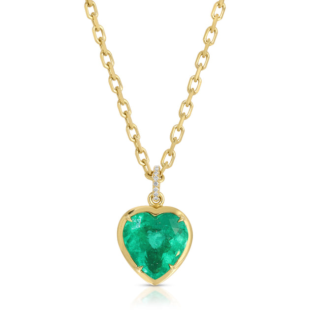 anita ko BEZELED COLOMBIAN HEART EMERALD PENDANT WITH DIAMOND BAIL