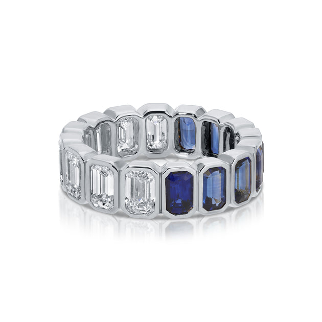 Anita Ko BEZELED EMERALD CUT BLUE SAPPHIRE AND DIAMOND RING