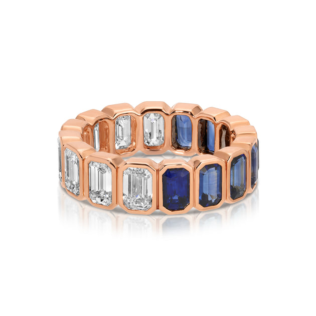Anita Ko BEZELED EMERALD CUT BLUE SAPPHIRE AND DIAMOND RING