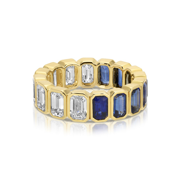 anita ko BEZELED EMERALD CUT BLUE SAPPHIRE AND DIAMOND RING