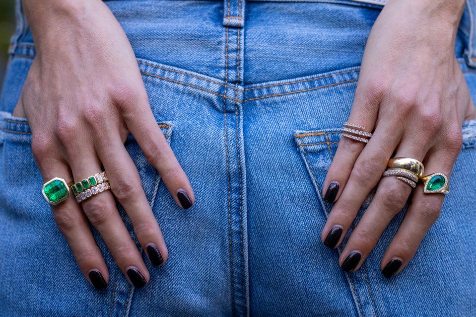 Anita Ko BEZELED EMERALD CUT COLOMBIAN EMERALD AND DIAMOND RING
