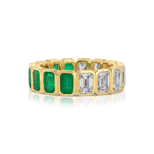 anita ko BEZELED EMERALD CUT COLOMBIAN EMERALD AND DIAMOND RING