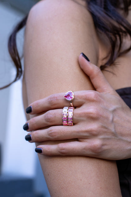 Anita Ko BEZELED EMERALD CUT PINK SAPPHIRE AND DIAMOND RING