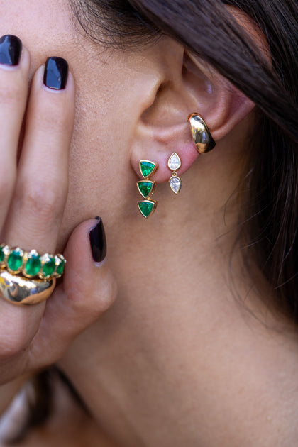 Anita Ko BEZELED TRILLION COLOMBIAN EMERALD EARRINGS