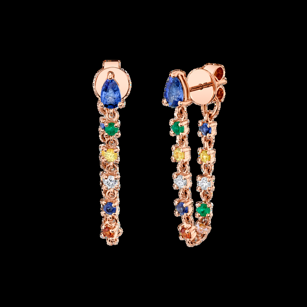 Anita Ko BLUE SAPPHIRE PEAR DIAMOND AND MULTI-COLORED FINE GEMSTONE LOOP EARRINGS
