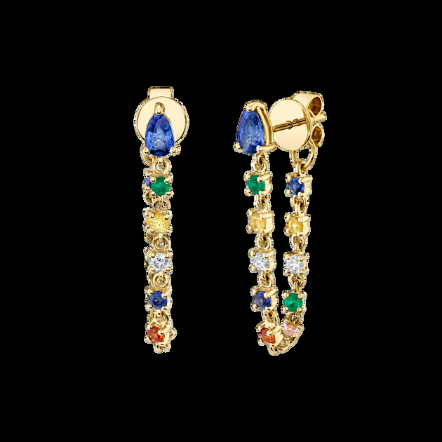 anita ko BLUE SAPPHIRE PEAR DIAMOND AND MULTI-COLORED FINE GEMSTONE LOOP EARRINGS