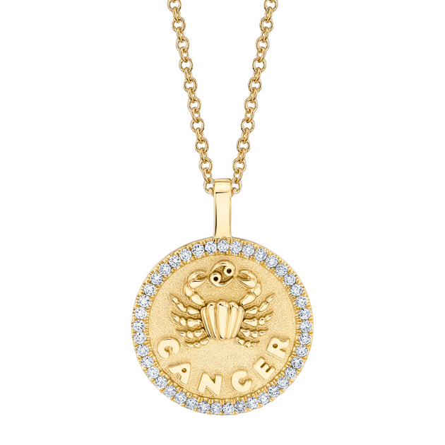anita ko CANCER ZODIAC COIN PENDANT WITH DIAMOND FRAME