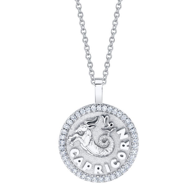 Anita Ko CAPRICORN ZODIAC COIN PENDANT WITH DIAMOND FRAME