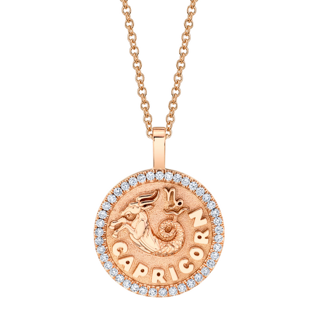 Anita Ko CAPRICORN ZODIAC COIN PENDANT WITH DIAMOND FRAME