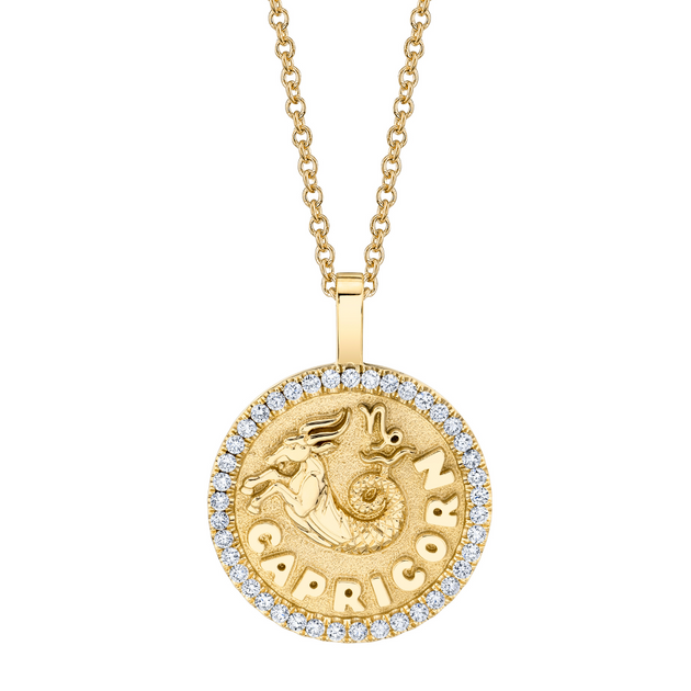 anita ko CAPRICORN ZODIAC COIN PENDANT WITH DIAMOND FRAME