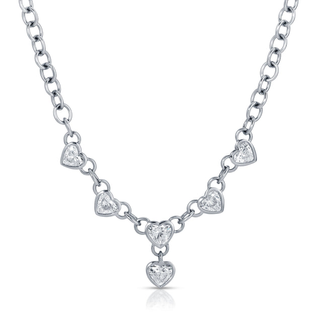 Anita Ko CHAIN LINK NECKLACE WITH SIX BEZELED DIAMOND HEARTS