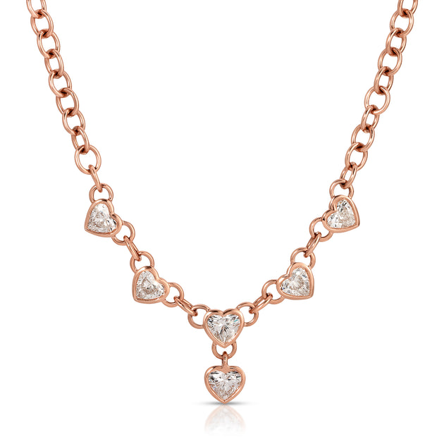 Anita Ko CHAIN LINK NECKLACE WITH SIX BEZELED DIAMOND HEARTS