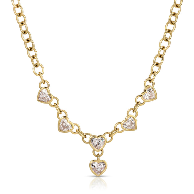 anita ko CHAIN LINK NECKLACE WITH SIX BEZELED DIAMOND HEARTS