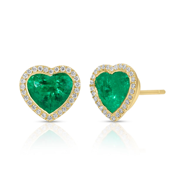 anita ko COLOMBIAN EMERALD HEART STUD EARRING WITH DIAMOND HALO