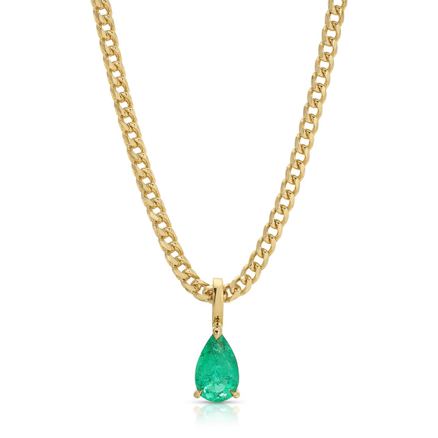 anita ko COLOMBIAN EMERALD PEAR PENDANT ON SMALL CUBAN CHAIN