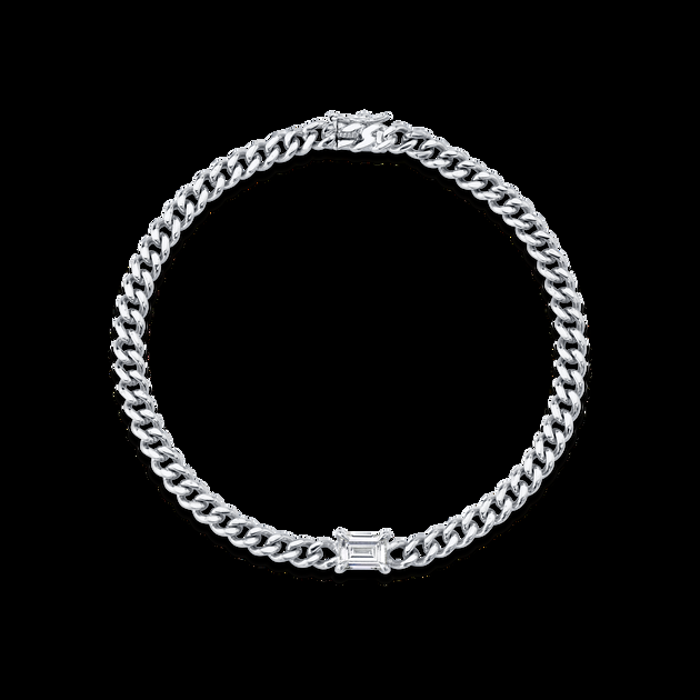 Anita Ko CUBAN LINK BRACELET WITH BAGUETTE DIAMOND CENTER .50