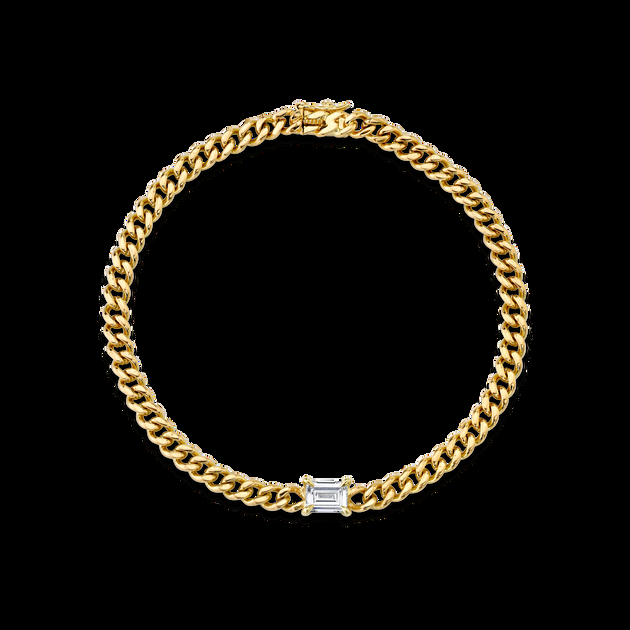 anita ko CUBAN LINK BRACELET WITH BAGUETTE DIAMOND CENTER .50