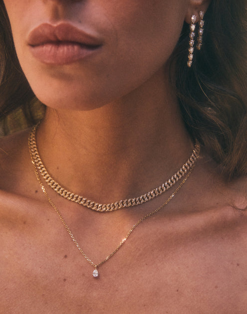 Anita Ko DIAMOND CUT ROLO CHAIN WITH PEAR DIAMOND PENDANT