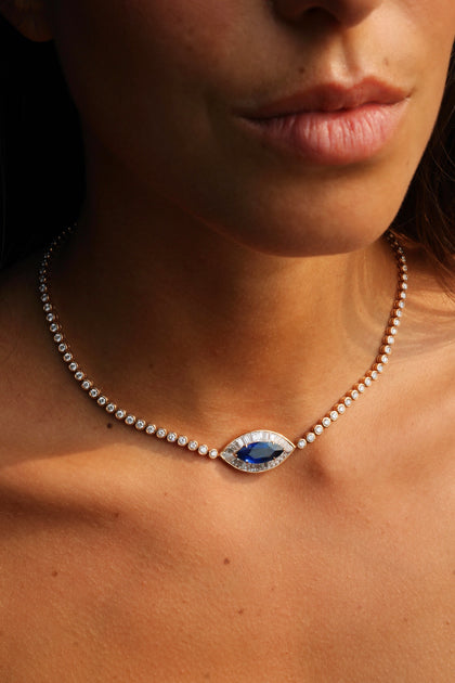 Anita Ko DIAMOND EVIL EYE CHOKER WITH BLUE SAPPHIRE EYE