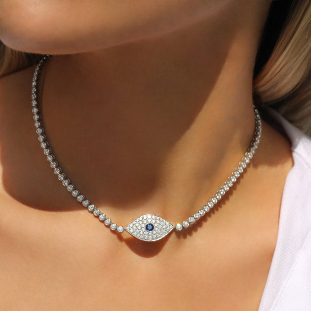 Anita Ko DIAMOND EVIL EYE CHOKER WITH BLUE SAPPHIRE EYE