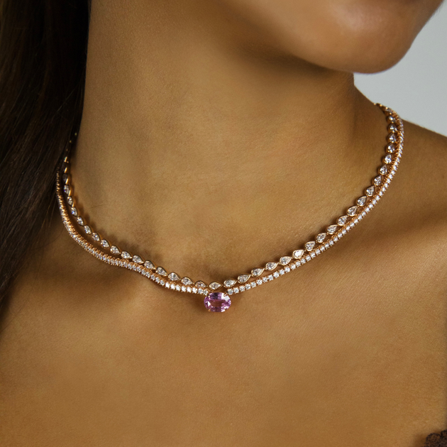 Anita Ko DIAMOND HEPBURN CHOKER WITH OVAL SHAPED PINK SAPPHIRE