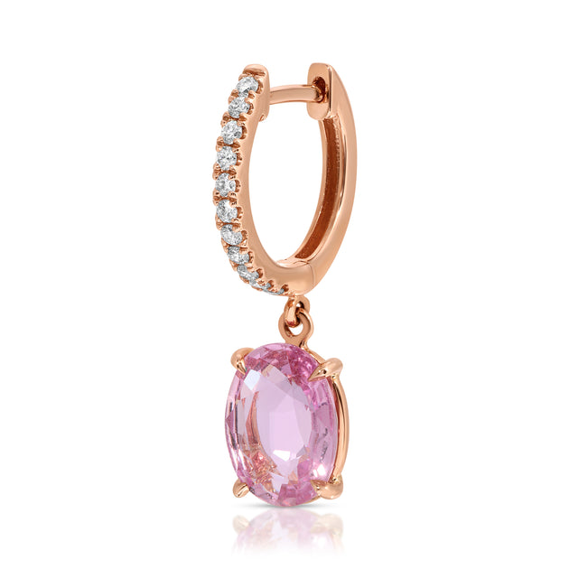 anita ko DIAMOND HUGGIE WITH PINK SAPPHIRE OVAL DROP