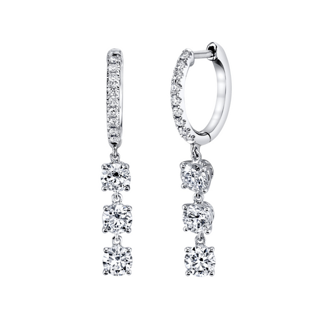 Anita Ko DIAMOND HUGGIES WITH THREE ROUND DIAMOND DROPS