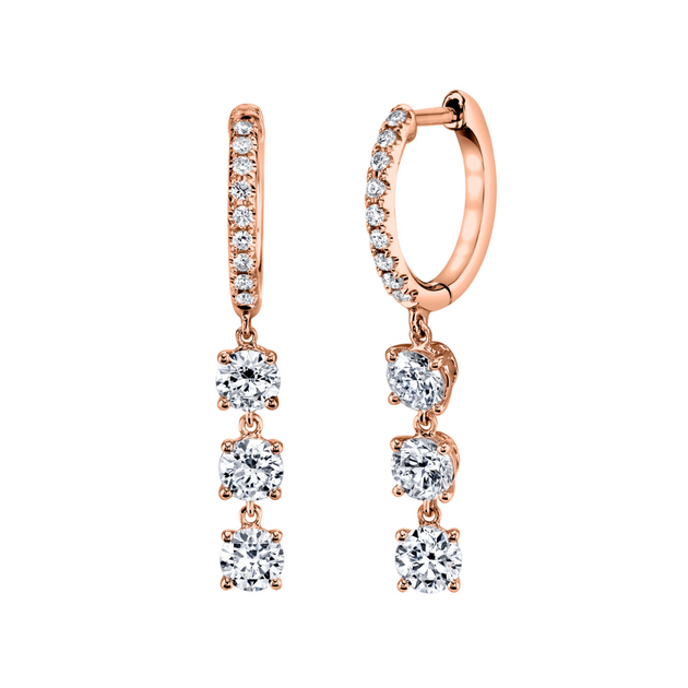 Anita Ko DIAMOND HUGGIES WITH THREE ROUND DIAMOND DROPS