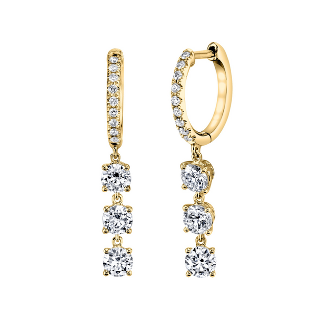 anita ko DIAMOND HUGGIES WITH THREE ROUND DIAMOND DROPS