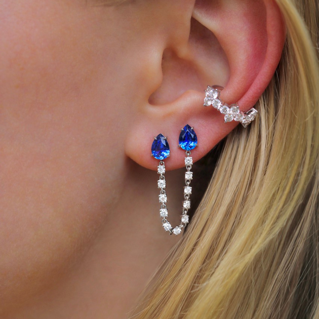 anita ko DOUBLE PIERCING EARRING WITH PEAR SHAPED BLUE SAPPHIRES