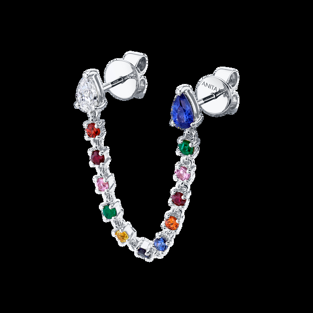 Anita Ko DOUBLE PIERCING LOOP EARRING WITH DIAMOND AND BLUE SAPPHIRE PEAR STUDS