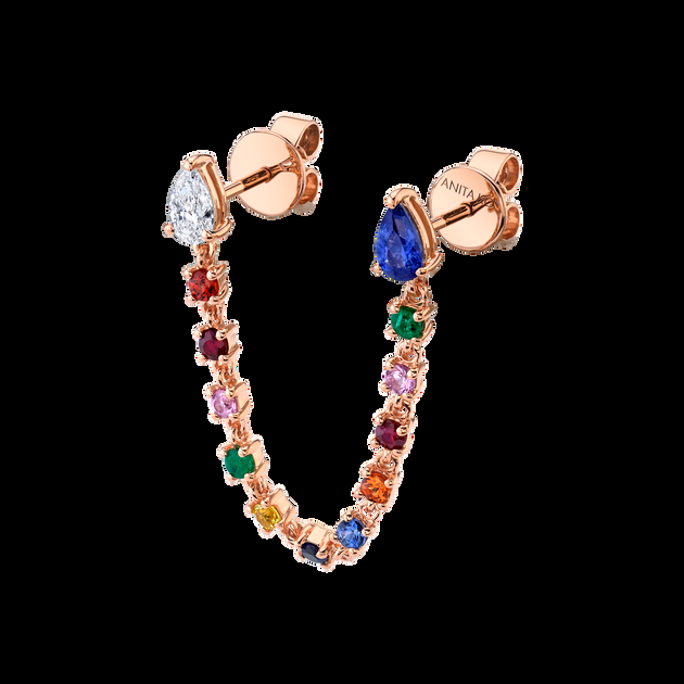 Anita Ko DOUBLE PIERCING LOOP EARRING WITH DIAMOND AND BLUE SAPPHIRE PEAR STUDS
