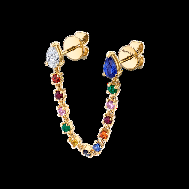 anita ko DOUBLE PIERCING LOOP EARRING WITH DIAMOND AND BLUE SAPPHIRE PEAR STUDS