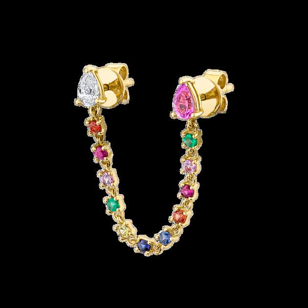 Anita Ko DOUBLE PIERCING LOOP EARRING WITH DIAMOND AND PINK SAPPHIRE PEAR STUDS