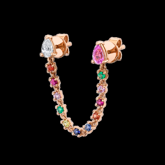 anita ko DOUBLE PIERCING LOOP EARRING WITH DIAMOND AND PINK SAPPHIRE PEAR STUDS