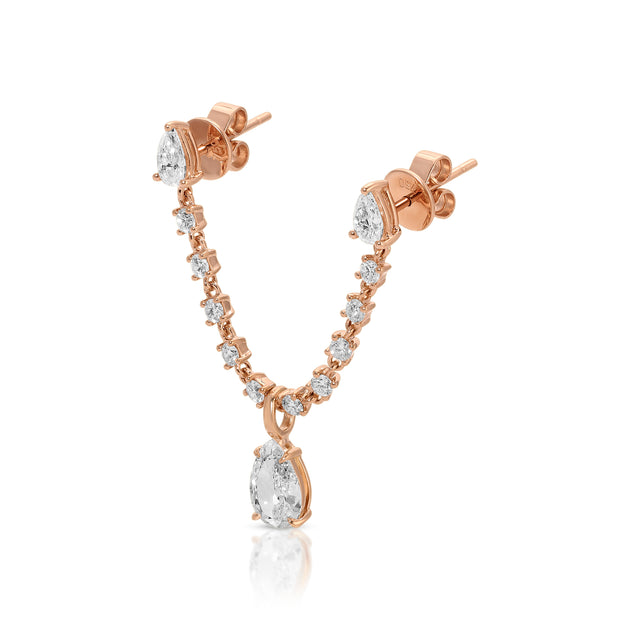 Anita Ko DOUBLE PIERCING PEAR DIAMOND LOOP EARRING WITH PEAR DIAMOND DROP