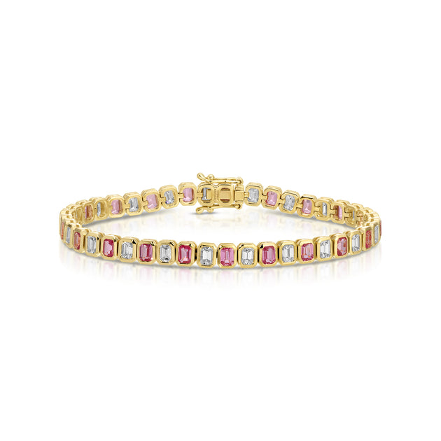 anita ko EMERALD CUT PINK SAPPHIRE AND EMERALD CUT DIAMOND BRACELET