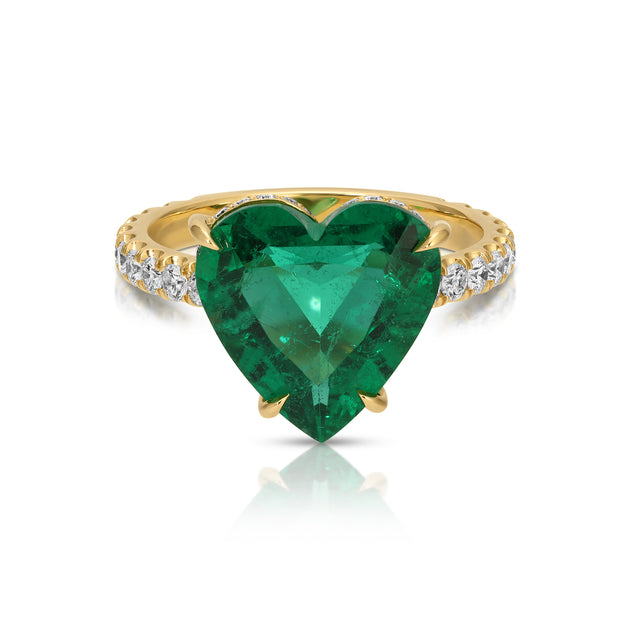 anita ko EMERALD HEART RING WITH DIAMOND BASKET AND BAND
