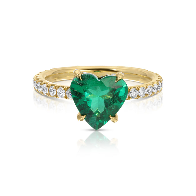 anita ko EMERALD HEART RING WITH DIAMOND BASKET AND BAND
