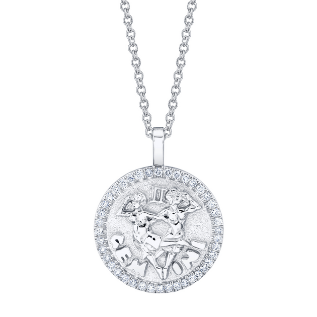 Anita Ko GEMINI ZODIAC COIN PENDANT WITH DIAMOND FRAME