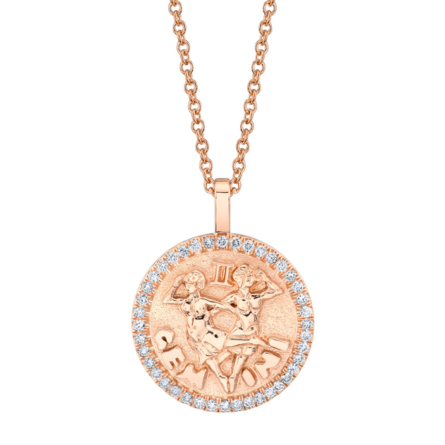 Anita Ko GEMINI ZODIAC COIN PENDANT WITH DIAMOND FRAME