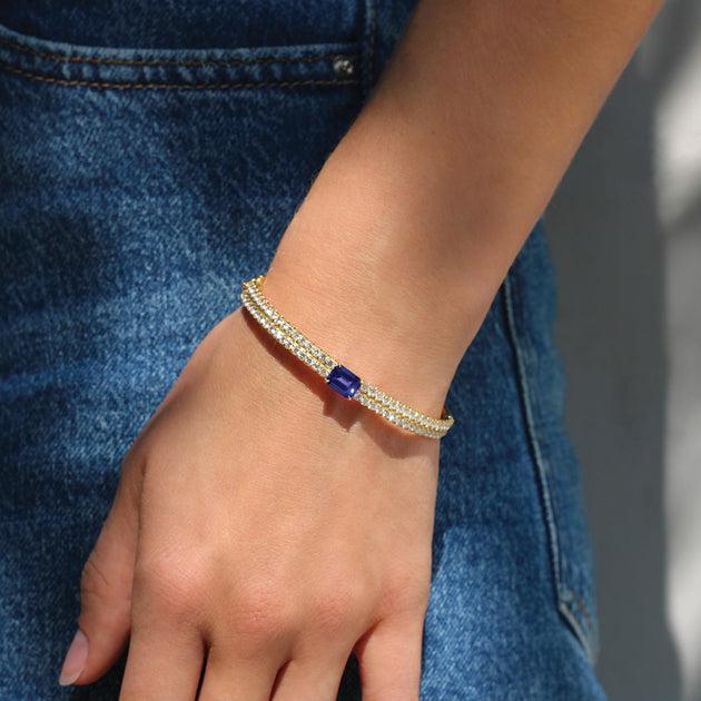 Anita Ko GIA DIAMOND BRACELET WITH EMERALD CUT BLUE SAPPHIRE CENTER