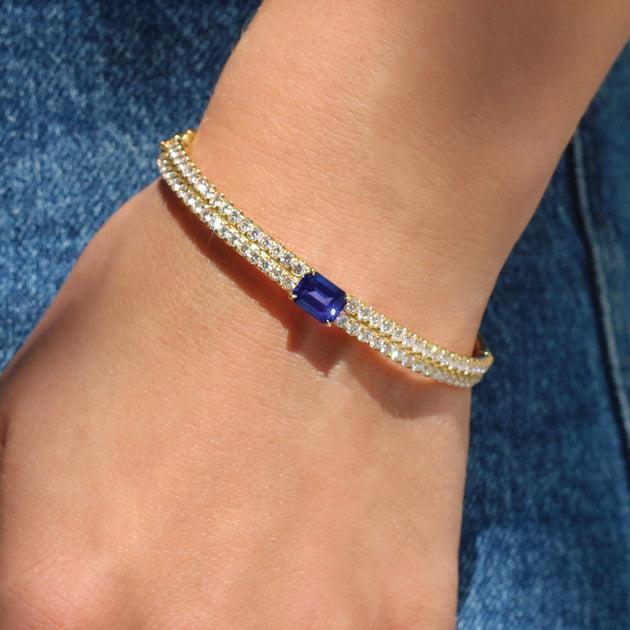 Anita Ko GIA DIAMOND BRACELET WITH EMERALD CUT BLUE SAPPHIRE CENTER