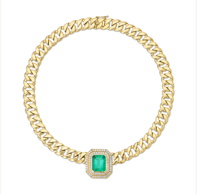 anita ko LARGE CUBAN LINK NECKLACE WITH EMERALD CUT EMERALD CENTER