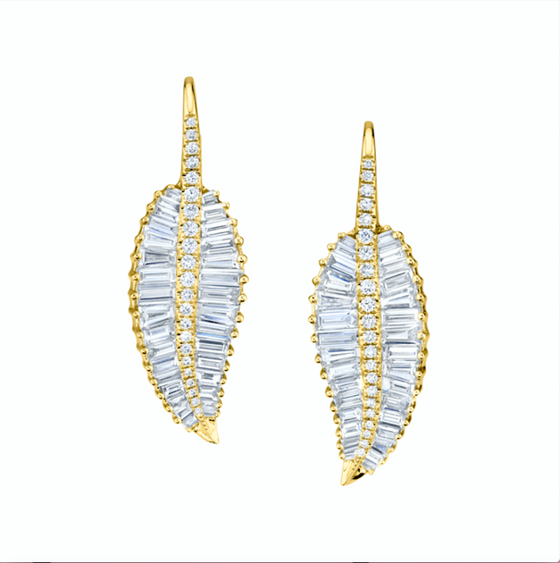 Anita Ko LARGE PALM LEAF DROP EARRINGS WITH PAVE DIAMOND STEM